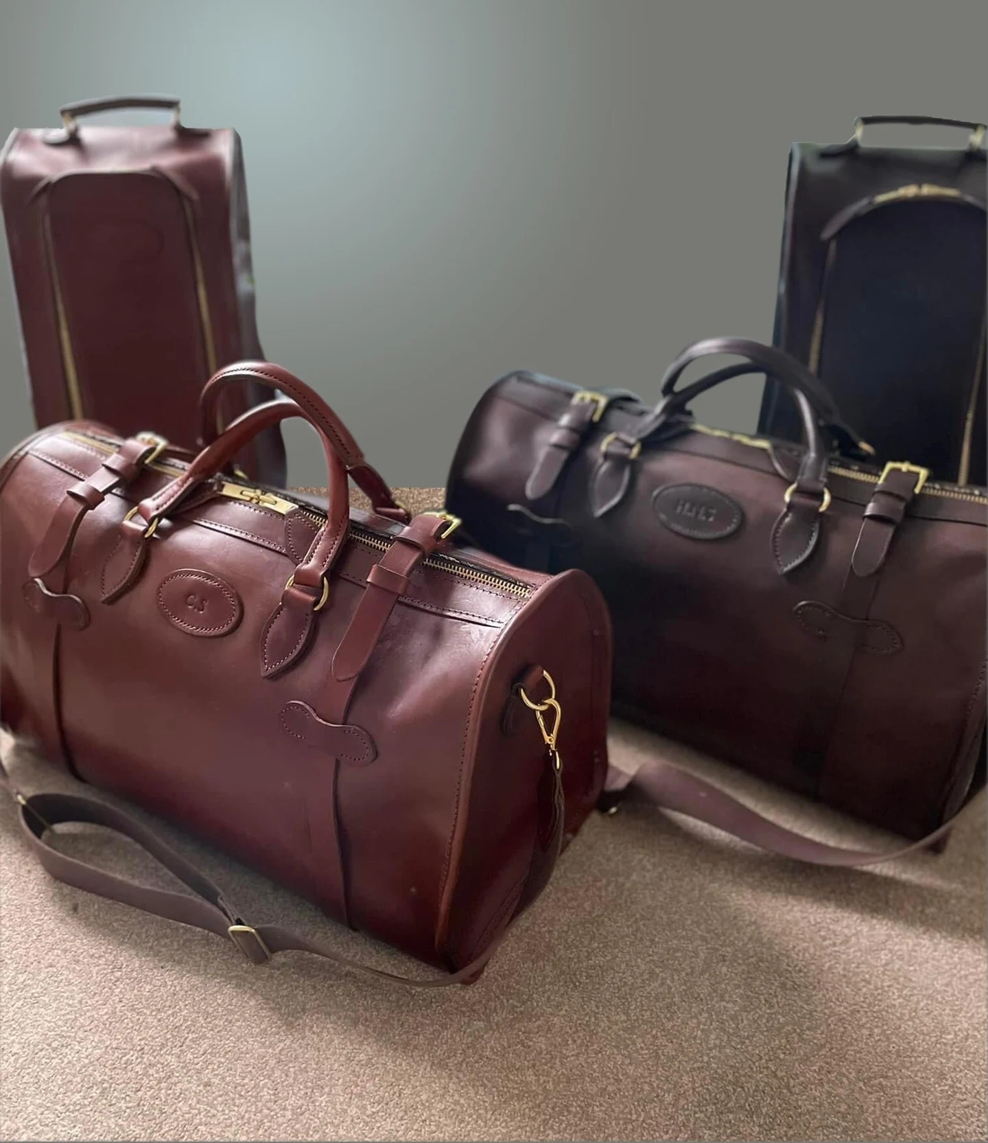 Handcrafted leather goods and brass detailing.