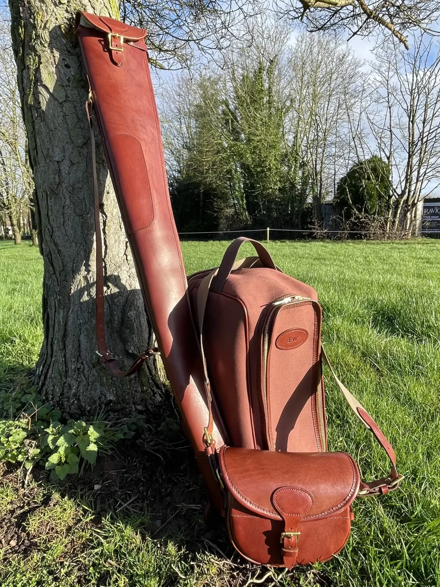 Leather cartridge bags and gun slip.