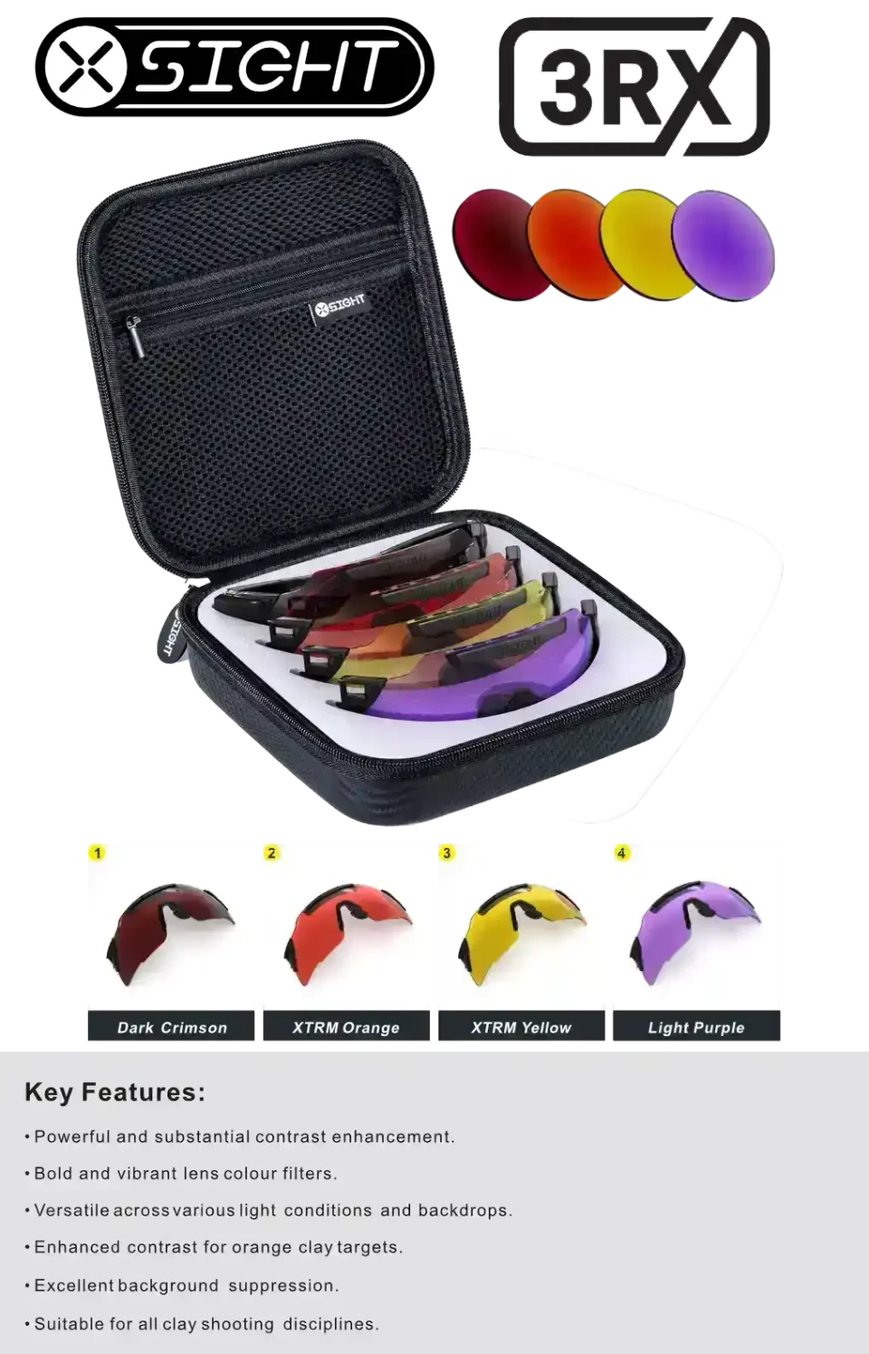 X Sight 3RX glasses, interchangeable lenses and protective case.